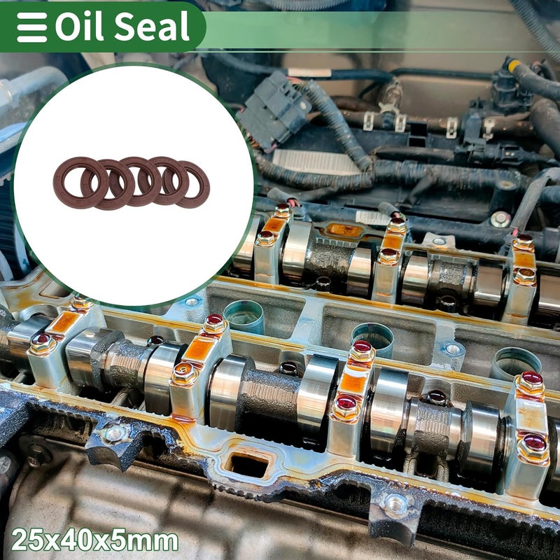Partuto Universal Oil Seal TG4 Lip Seal Ring Rotary Shaft Seal 25x40x5mm High Pressure FKM Rubber Brown 5 Pcs - Image 2